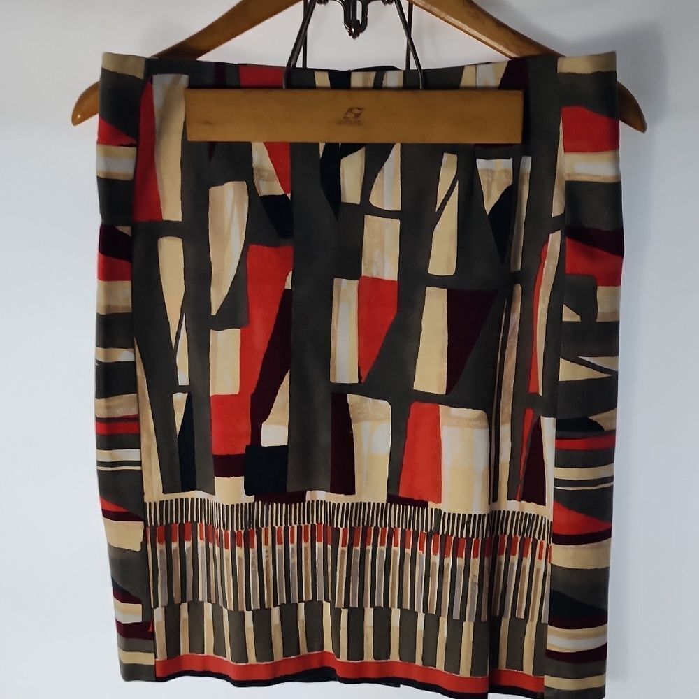 NIC & ZOE Size 6 Abstract Plum Olive Wood & Coral Cotton Skirt